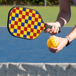 Rot Gelb Blau Kariertes Musterdesign  Pickleball Schläger