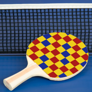 Rot Gelb Blau Kariertes Musterdesign  Tischtennis Schläger