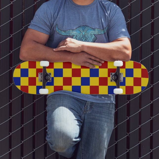 Rot Gelb Blau Karomuster Design  Skateboard (Außenbereich 3)