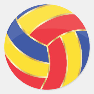 Rot, Gelb, Blau und Gold Volleyball Runder Aufkleber