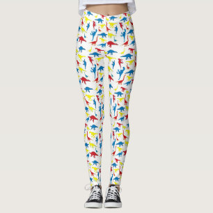 Rot-gelb-blaues Muster Dinosaurier Leggings