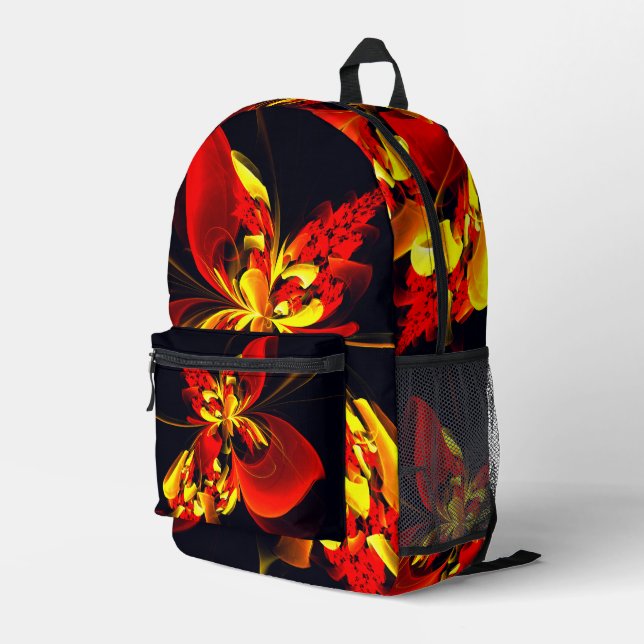 Rot-Gelb-Blüte Modernes abstraktes Kunstmuster #10 Bedruckter Rucksack (Rückseitige Ecke Rechts)