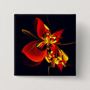 Rot-Gelb-Blüte Modernes abstraktes Kunstmuster #10 Button