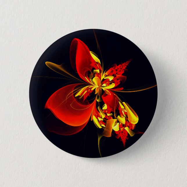 Rot-Gelb-Blüte Modernes abstraktes Kunstmuster #10 Button (Vorderseite)