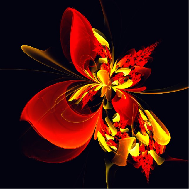 Rot-Gelb-Blüte Modernes abstraktes Kunstmuster #10 Freistehende Fotoskulptur (Vorne)