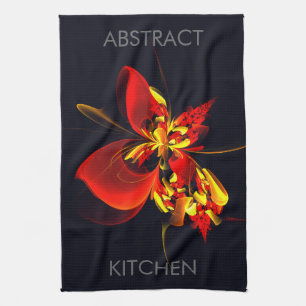 Rot-Gelb-Blüte Modernes abstraktes Kunstmuster #10 Geschirrtuch