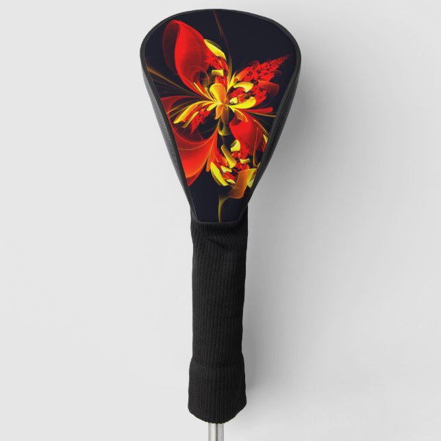 Rot-Gelb-Blüte Modernes abstraktes Kunstmuster #10 Golf Headcover (Vorderseite)
