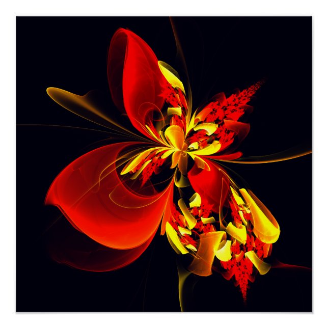 Rot-Gelb-Blüte Modernes abstraktes Kunstmuster #10 Poster (Vorderseite)