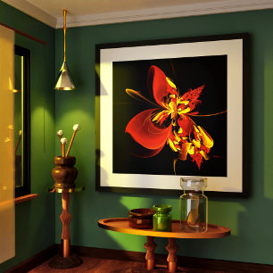 Rot-Gelb-Blüte Modernes abstraktes Kunstmuster #10 Poster