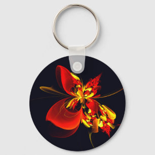 Rot-Gelb-Blüte Modernes abstraktes Kunstmuster #10 Schlüsselanhänger