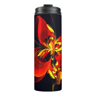 Rot-Gelb-Blüte Modernes abstraktes Kunstmuster #10 Thermosbecher