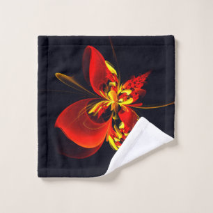 Rot-Gelb-Blüte Modernes abstraktes Kunstmuster #10 Waschlappen