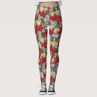 Rot-gelb-grüne Blume und wirbeln Leggings