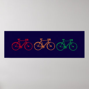 Rot-Gelb-grüne Fahrräder Poster