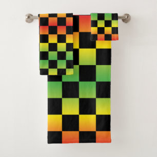 Rot-Gelb-grüne Rasta Ombre Checked Badhandtuch Set