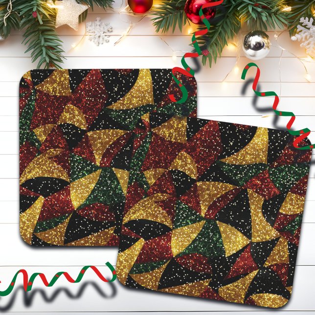 Rot-Gelb-grüne Wellen des festlichen Glitzer Getränkeuntersetzer (Von Creator hochgeladen)