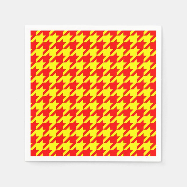 Rot Gelb Houndstooth Karo Gingham Serviette (Vorderseite)