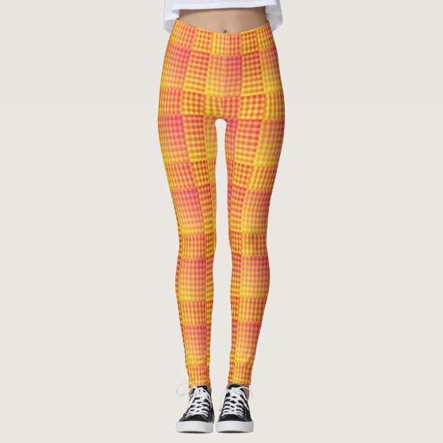Rot Gelb Karo abstraktes Muster Leggings (Vorderseite)