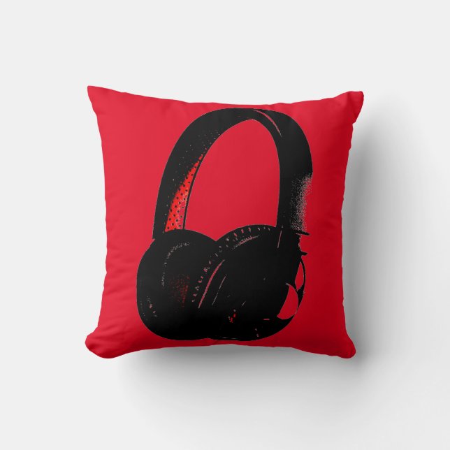 Rot-Gelb-Kopfhörer-Pop Art Head Telefon Kissen (Vorderseite)