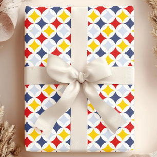 Rot Gelb Marineblau Geometrisches Diamantmuster Geschenkpapier