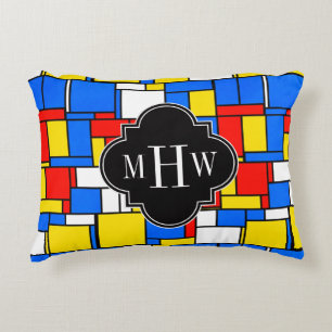 Rot-Gelb-Mondrian-Schwarz-Quatrefolie 3 Monogramm Dekokissen