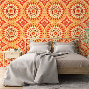 Rot Gelb Orange Sommer Sonne Mandala Muster Tapete