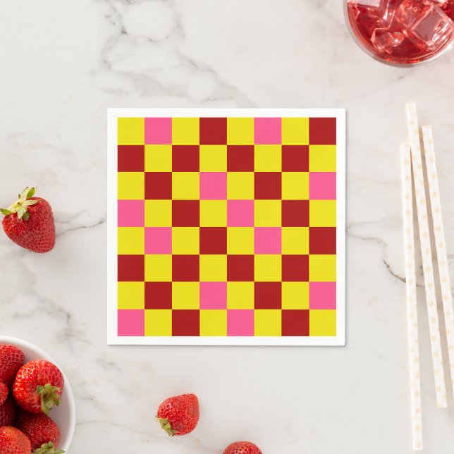 Rot Gelb Rosa Karomuster Design  Serviette (Beispiel)