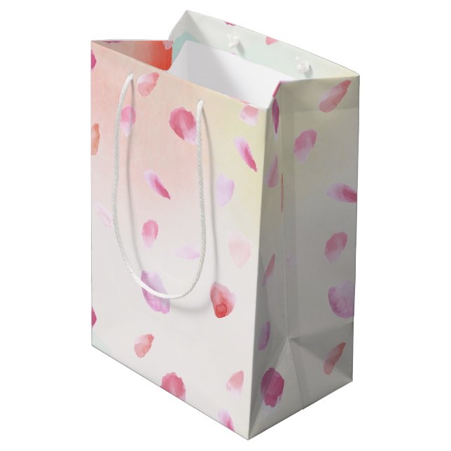 Rot-Gelb-Rosa-Pfirsichfarben Rose Petalen Mittlere Geschenktüte (Rückseite Schrägansicht)