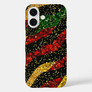 Rot-Gelb-Schwarze Wellen des festlichen Glitzer iPhone 16 Hülle