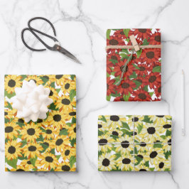 Rot-Gelb-Sonnenblumen-Blumenmuster Geschenkpapier Set