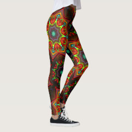 Rot gelb verdreht acht-spitzen Sternenkaleidoscope Leggings