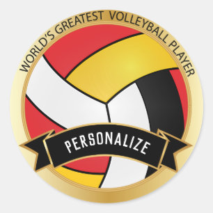 Rot, Gelb, Weiß und Schwarzer Volleyball  DIREKT Runder Aufkleber