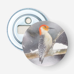 Rot-Gelb Woodpecker Malerei Original Vogelkunst Flaschenöffner