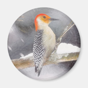 Rot-Gelb Woodpecker Malerei Original Vogelkunst Magnet