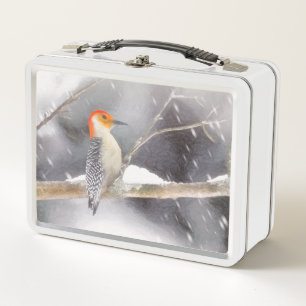 Rot-Gelb Woodpecker Malerei Original Vogelkunst Metall Brotdose