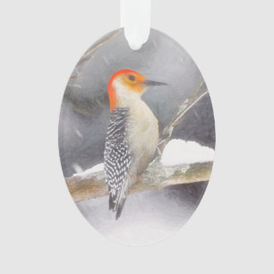 Rot-Gelb Woodpecker Malerei Original Vogelkunst Ornament