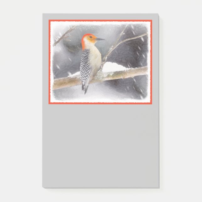 Rot-Gelb Woodpecker Malerei Original Vogelkunst Post-it Klebezettel (Vorderseite)