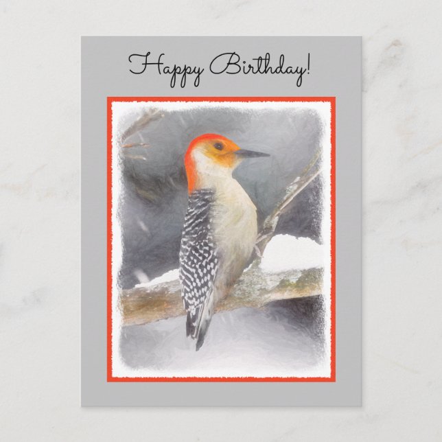 Rot-Gelb Woodpecker Malerei Original Vogelkunst Postkarte (Vorderseite)