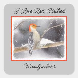 Rot-Gelb Woodpecker Malerei Original Vogelkunst Quadratischer Aufkleber