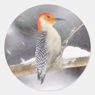 Rot-Gelb Woodpecker Malerei Original Vogelkunst Runder Aufkleber