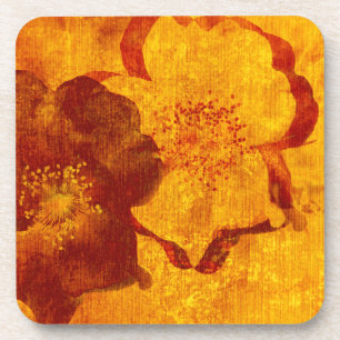 Rot-gelbe Blume grunge digitale Grafik Untersetzer