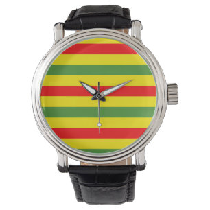 Rot-gelbe grüne Streifen Armbanduhr