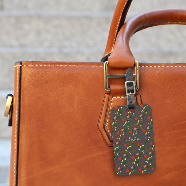 Rot-gelbe Wildblumen Graumuster Gepäckanhänger (Von Creator hochgeladen)