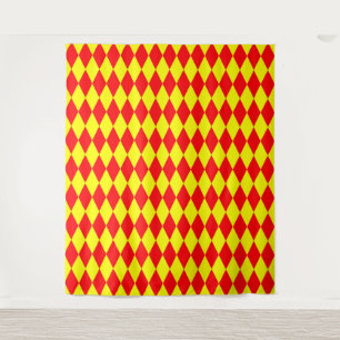 Rot-gelbes Harlekin-Karodesign Wandteppich