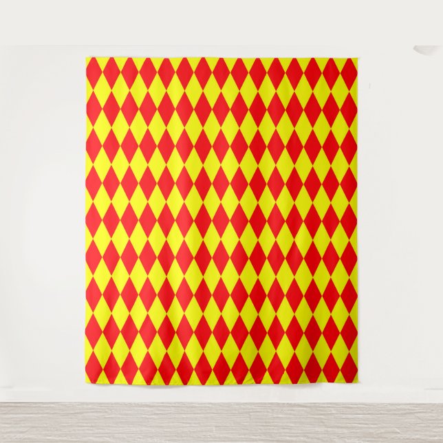 Rot-gelbes Harlekin-Karodesign  Wandteppich (Vorderseite)
