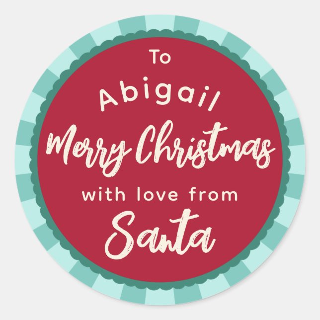 Rot gestreift Von Weihnachtsgeschenk-Aufkleber Runder Aufkleber (Vorderseite)