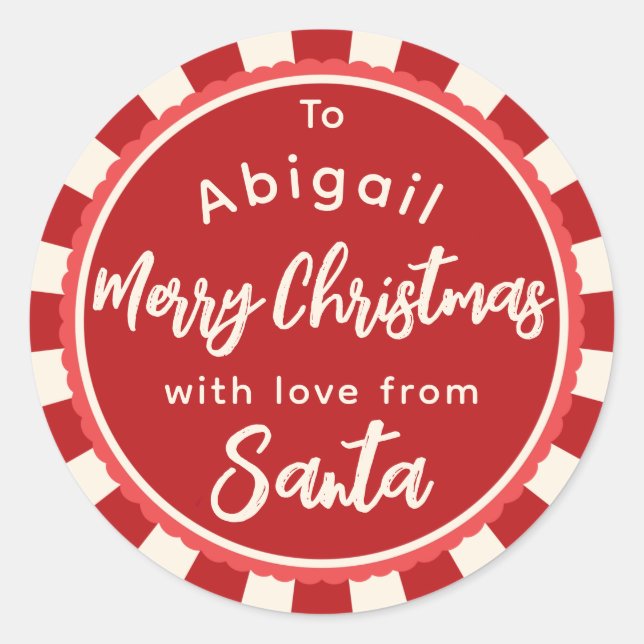Rot gestreift Von Weihnachtsgeschenk-Aufkleber Runder Aufkleber (Vorderseite)