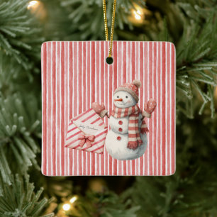 Rot gestreifter Weihnachtsmann Keramikornament