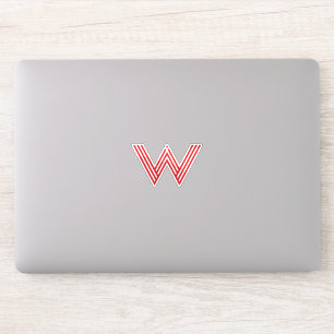 Rot gestreiftes minimales Linien-Letter-W-Monogram Aufkleber