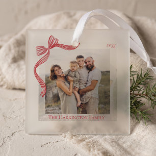 Rot gestreiftes Schleifenband-Foto-Ornament Andenk Ornament Aus Glas